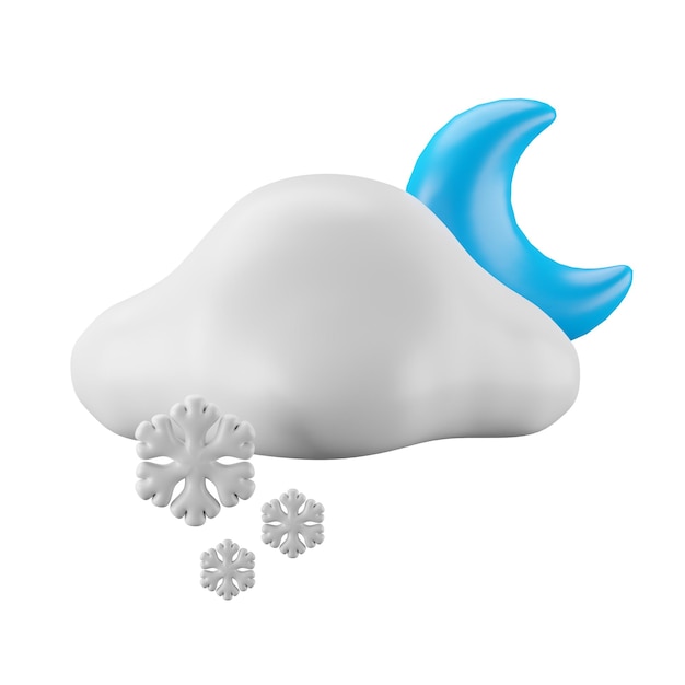 Photo 3d icon rendering of snowy night weather forecast