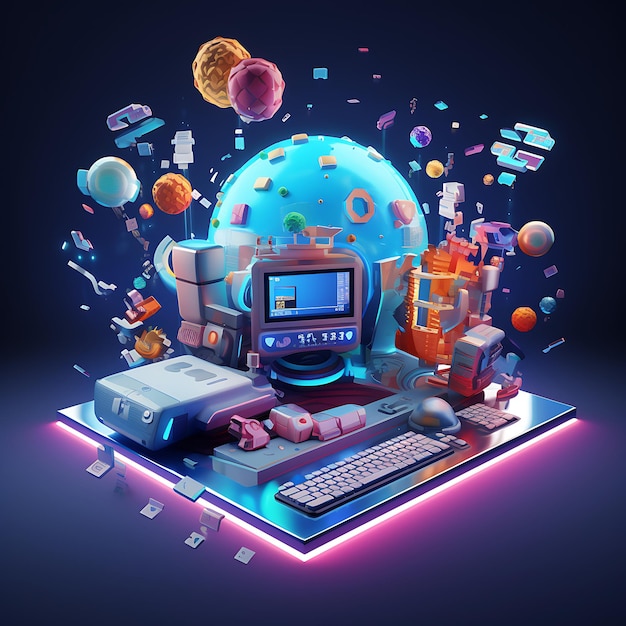 3D icon representing gaming and technology