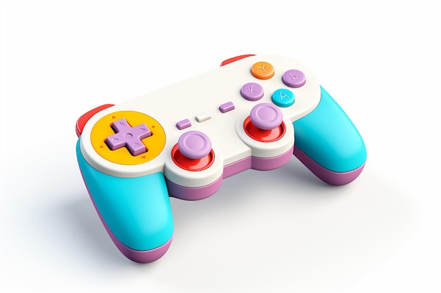 3D Icon of a Retro Video Game Controller with Colorful Buttons