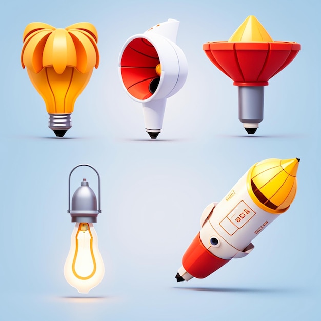3d icon set Light bulb megaphone roc Ai Image