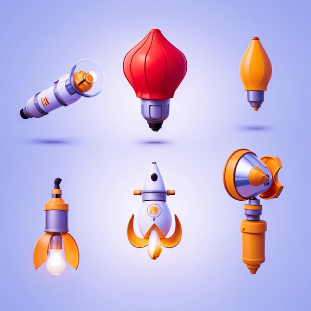 3d icon set Light bulb megaphone roc Ai Image