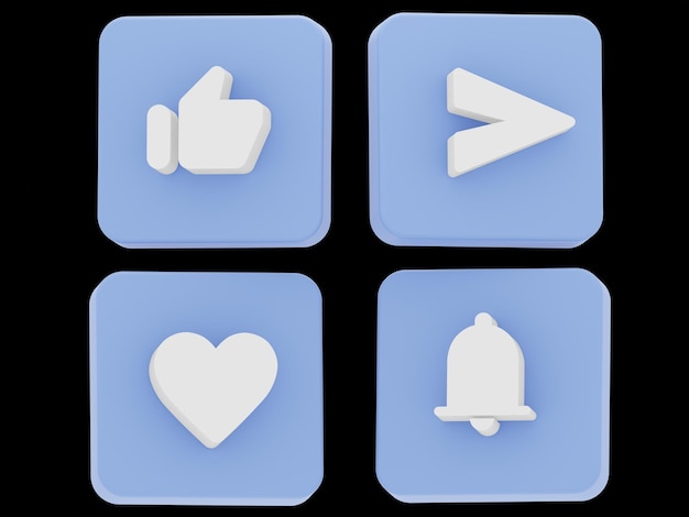 3d icon set like love notification and send white color with cube blue 3d illustration rendering