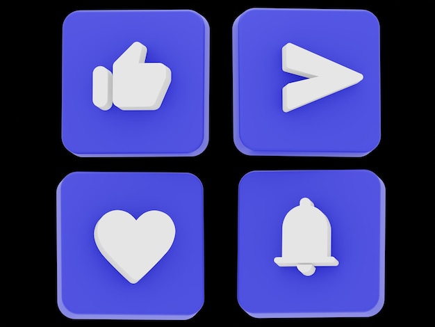 3d icon set like love notification and send white color with cube blue 3d illustration rendering