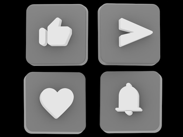 3d icon set like love notification and send white color with cube gray 3d illustration rendering