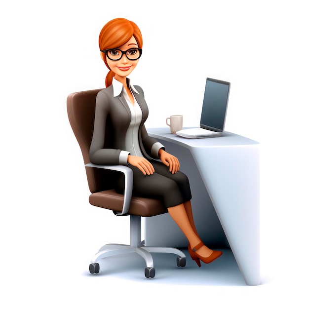 3d icon of a young girl working on a laptop Illustration isolated on white background