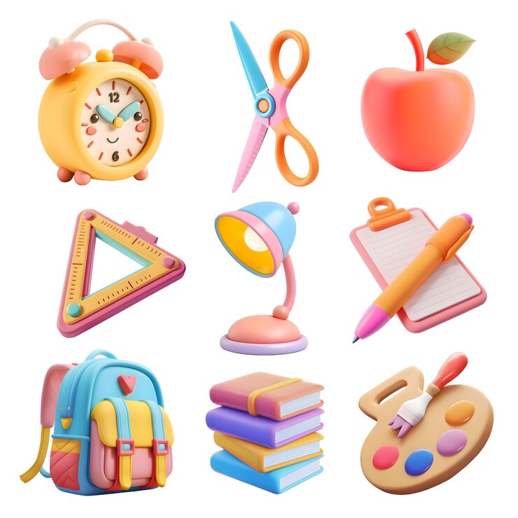 Foto 3d-iconen verzameling leuke schoolartikelen terug naar school