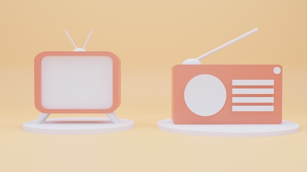 3d icons tv and radio with cartoon style