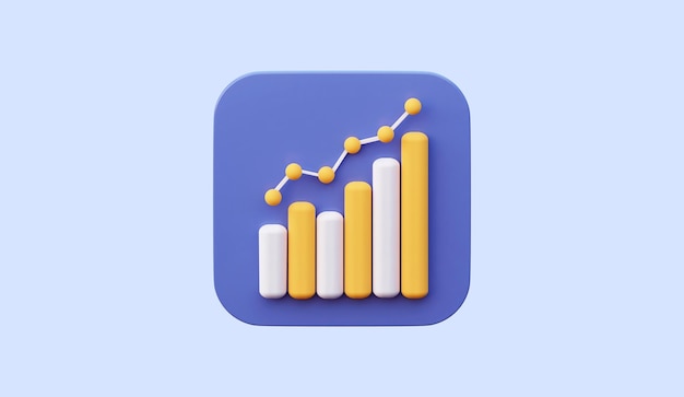 3D-icoon van de groei van analytics Statistiek voor bedrijfs- en investeringsgroei