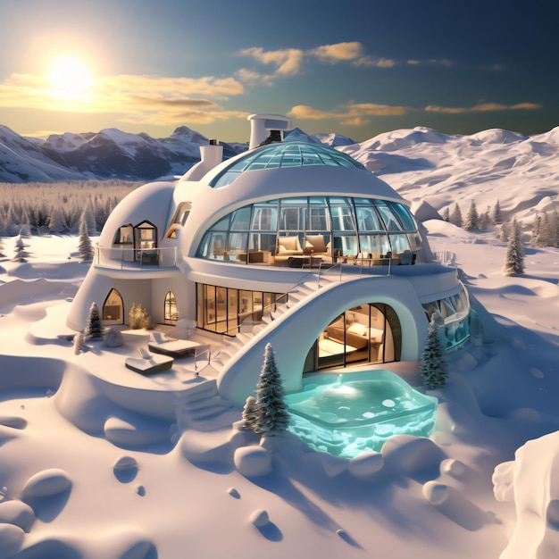 A 3d Iglu house in a ice land