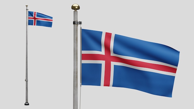 3D, IJslandse vlag die op wind golven. Close up van IJsland banner waait, zacht en glad zijde. Doek stof textuur vlag achtergrond. Gebruik het voor het concept van nationale dag en landgelegenheden.