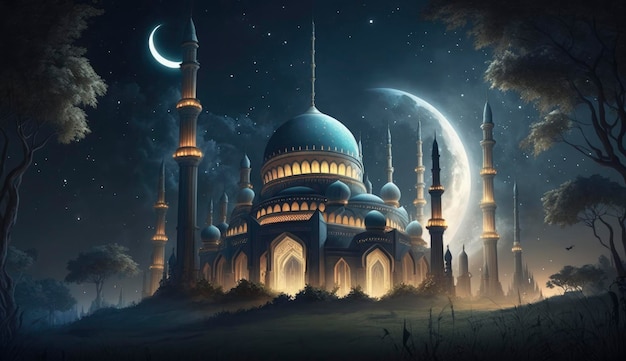 3d illudtratie van verbazingwekkend architectuurontwerp van moslimmoskee ramadan concept illustratie van verbazingwekkend architectuurontwerp van moslimmoskee ramadan concept Ai genereren