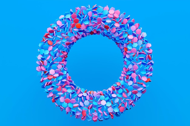 Фото 3d-иллюстрация розово-голубого тора фантастическая клетка простые геометрические формы