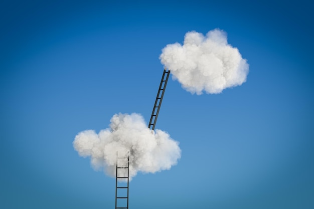 3d illustation render Stepladder into clouds entrepreneur business success concept