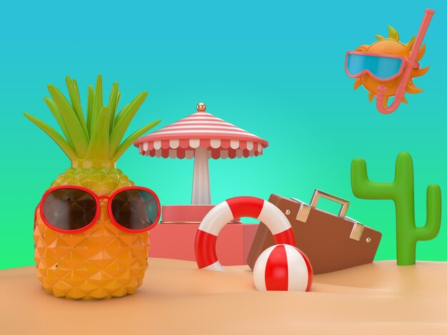 3d illustrate bright colorful summer