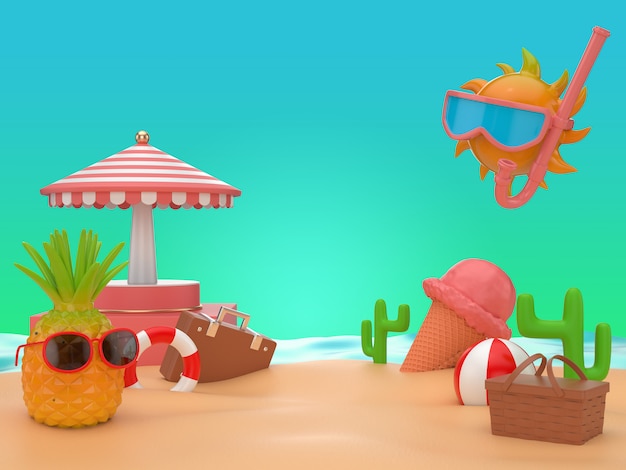 3d illustrate bright colorful summer
