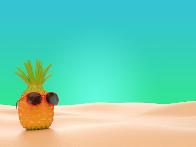 3d illustrate pineapple stand on beach summer vacation background