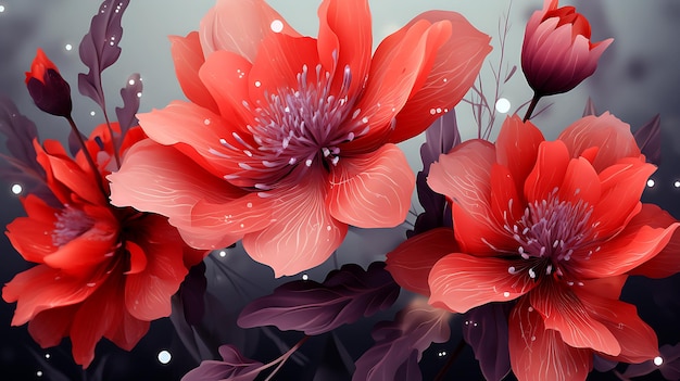 Photo 3d illustrated flowers