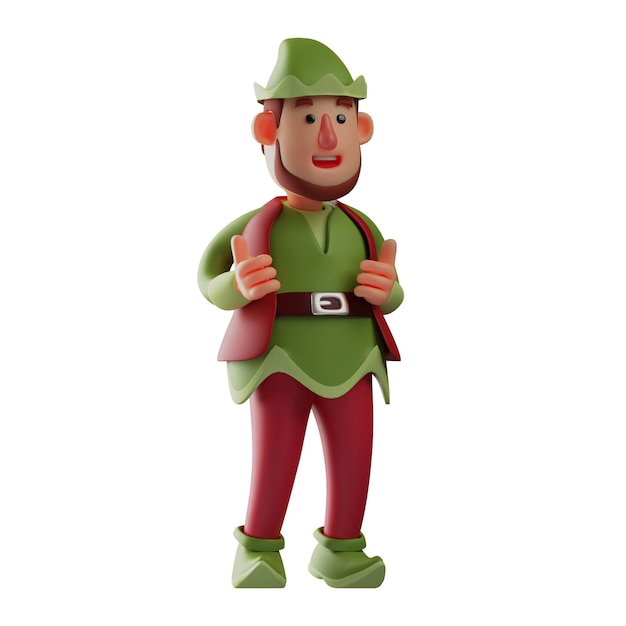 Foto 3d illustratie 3d illustratie van cartoon elf die een prachtig groen kostuum draagt met twee do