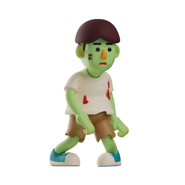 3D illustratie 3D Zombie character cartoon design met vreemde pose licht gebogen lichaam laten zien