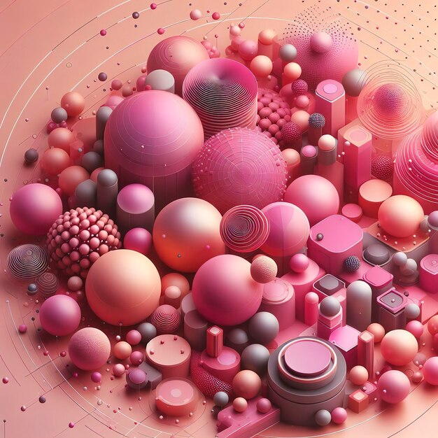3D-illustratie Abstracte achtergrond met roze bollen van verschillende afmetingen