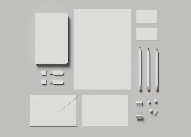 3D illustratie. Bedrijfsidentiteit. Mockup voor stationaire brandingset.