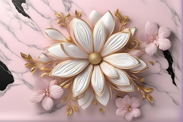 3D illustratie behang bloem wit en goud
