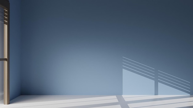3D illustratie blauwe muur met zonlicht en schaduw