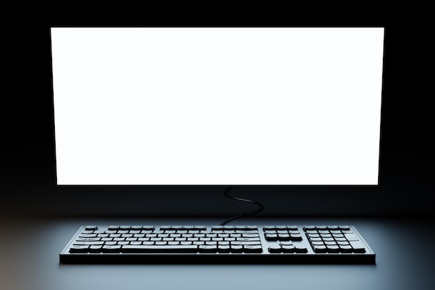 3d illustratie close-up van het realistische computer- of laptoptoetsenbord met een zoekvenster op zwarte achtergrond Gaming-toetsenbord met led-achtergrondverlichting