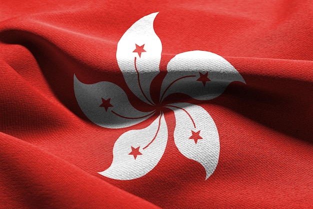 3D illustratie close-up vlag van Hong Kong