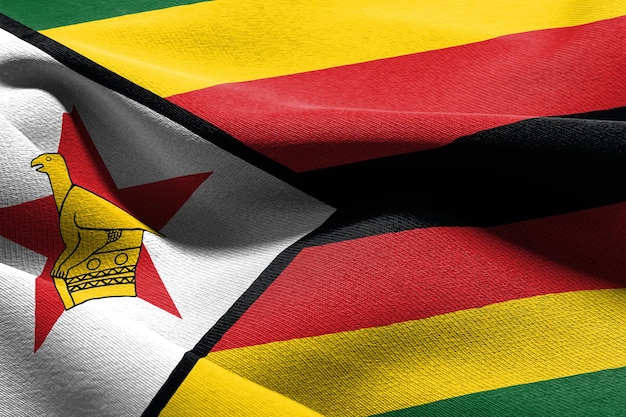 3D illustratie close-up vlag van Zimbabwe