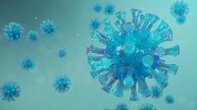 3D illustratie Coronavirus concept onder de microscoop. Verspreiding van het virus binnen de mens. Epidemie, pandemie die de luchtwegen aantast. Fatale virale infectie.