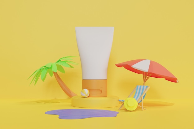 3d illustratie cosmetische advertentiesjabloon in eiland vakantie thema 3D-rendering