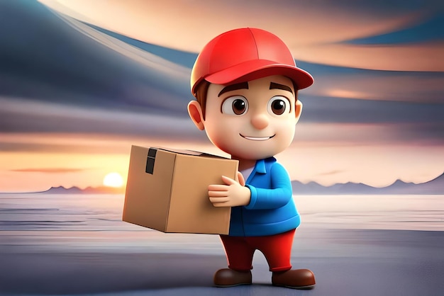 3d-illustratie Delivery man met een kartonnen doos Delivery delivery services concept