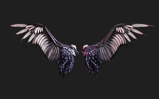 3d Illustratie Demon Wings, Black Wing Plumage Isolated op Zwarte met het knippen van weg.