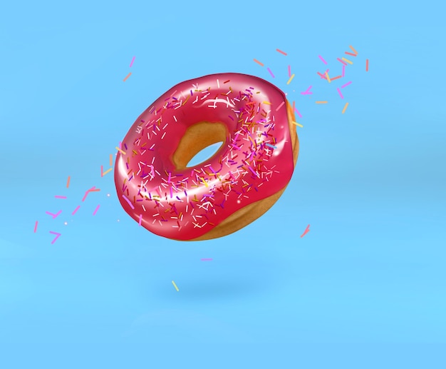 3D Illustratie donut met viva magenta glazuur Kleur van het jaar 2023 Floating Pink Heerlijke donut