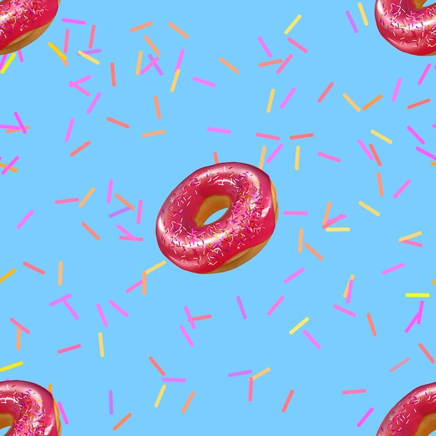 3D illustratie donut met viva magenta glazuur Naadloos patroon met roze donut