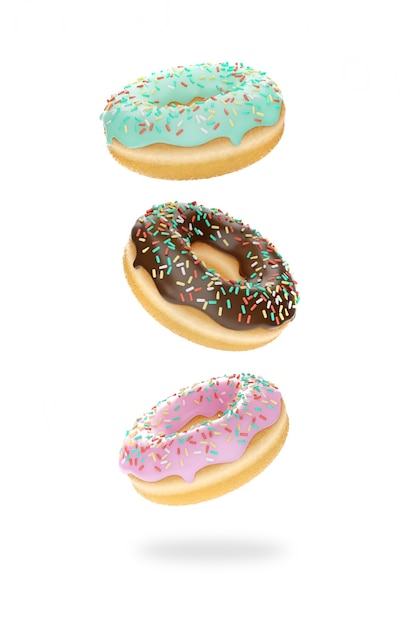 3D illustratie Drie Donuts op witte achtergrond