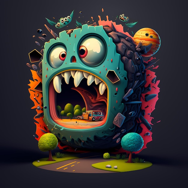 3D Illustratie een Fantasy Monster Character Design