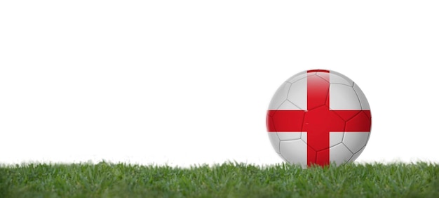 3D illustratie engeland vlag op voetbal op gras kopie ruimte met witte achtergrond