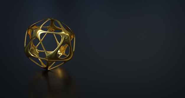 3D illustratie. Gouden abstract object op een donkere achtergrond. 3D render. Element voor ontwerp, reclame.