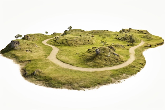 3D illustratie groen land met modderweg