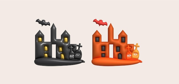 3D illustratie Halloween kasteel met graven en vleermuizen