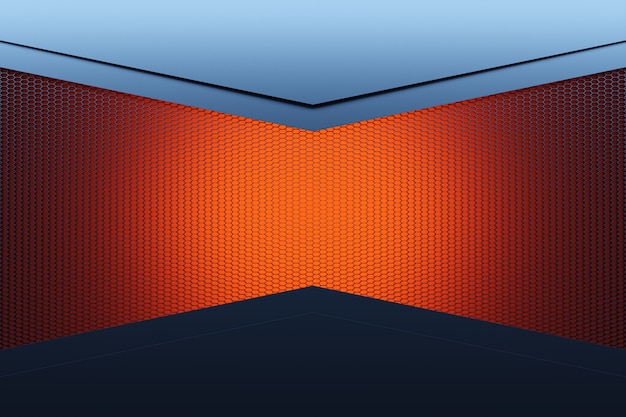 3D illustratie hoek van een rechthoekige kamer gemaakt van oranje honingraat.