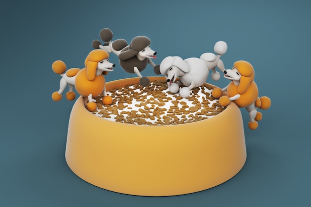 3d illustratie hond poedel likken voedsel