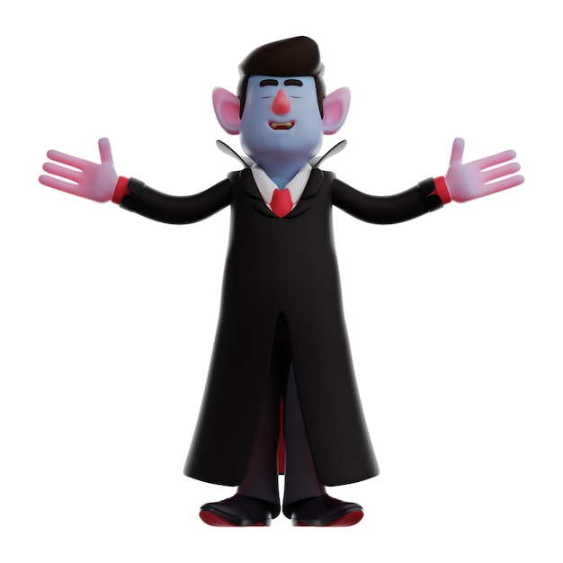 Foto 3d illustratie illustratie van het 3d dracula vampire-personage met een blauw gezicht met beide handen