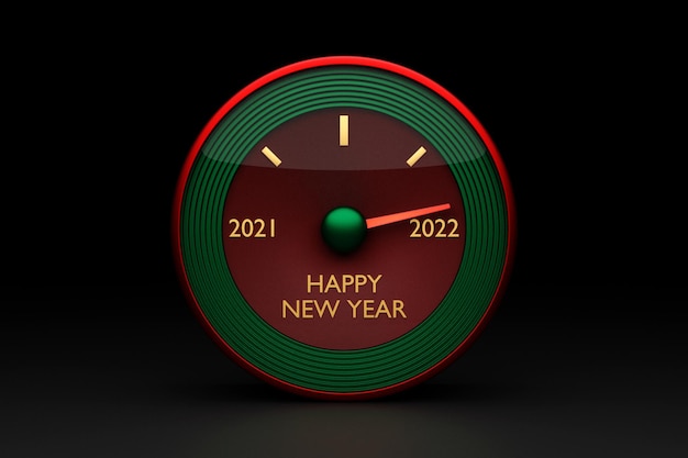 3D illustratie inscriptie 2021, 2022, gelukkig nieuwjaar in rode en oranje snelheidsmeter. Illustratie van het symbool van het nieuwe jaar.