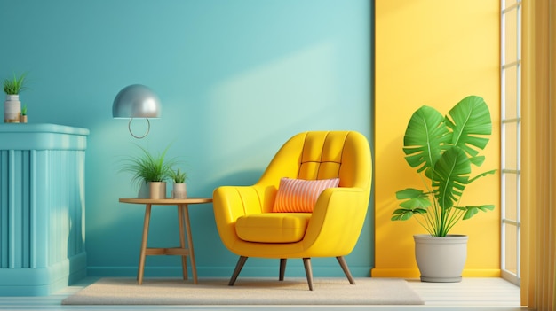 3D illustratie kleurrijk interieur met een fauteuil