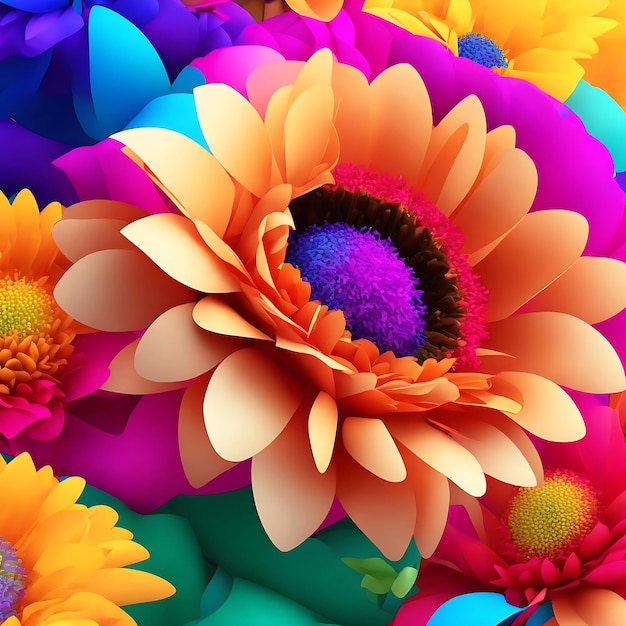 3D Illustratie Kleurrijke Bloem Kleurrijke Bloem Afbeelding Generatieve Ai