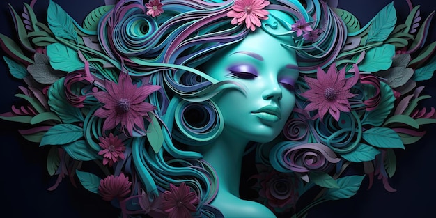 3D illustratie kunst ontwerp vrouwelijk karakter in de stijl van botanische abstracties