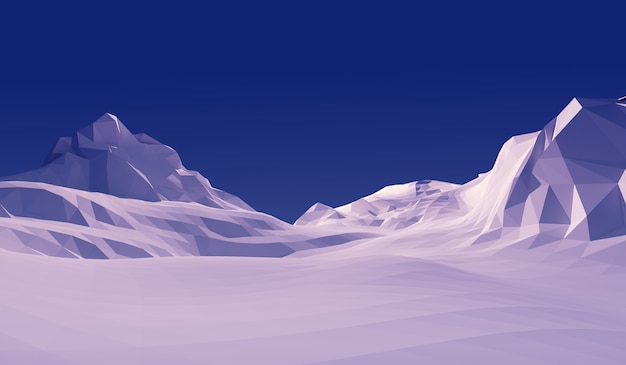 Foto 3d illustratie laag poly landschap sneeuw berg.